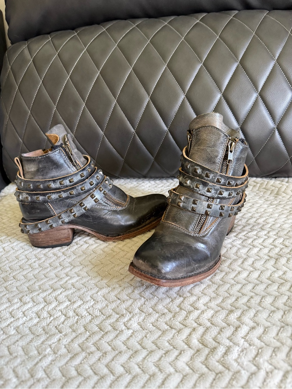 Freebird by Steven Black and Brown Studded Wrap Strap Ankle Boots - Picture 2 of 3